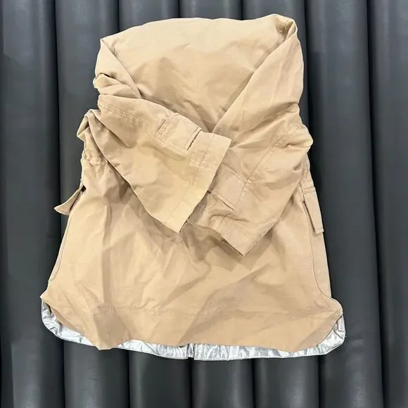 Zara Kids Collapsible Hooded Parka Coat Jacket Tan Silver Size 5 - Picture 2 of 6
